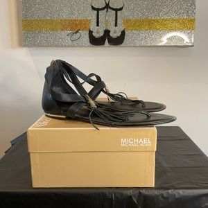 Michael Kors Tassel Black and Gold Sandals